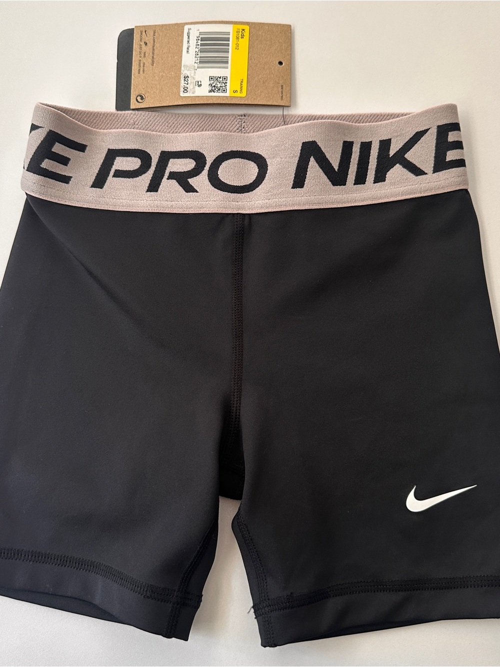 NWT size S Nike Pro Kid’s Black Performance Shorts with Elastic Waistband
